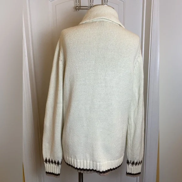 Lands' End shawl collar cable-knit cardigan sweater snowflake pattern Women’s L - Picture 5 of 10